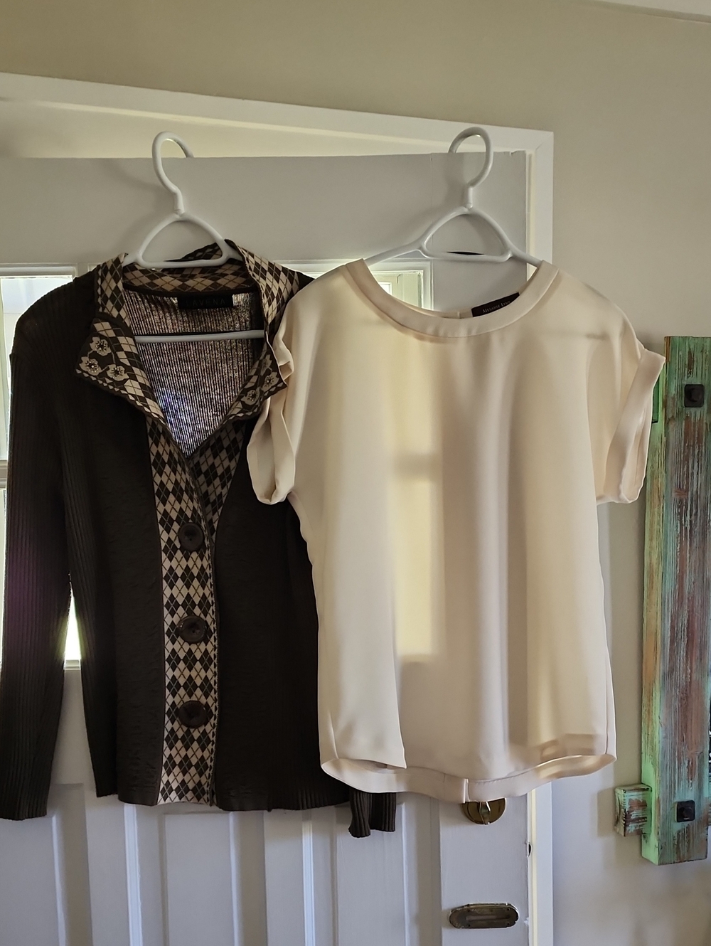 Women's Cream Short-Sleeve Blouse by Unknown Brand
